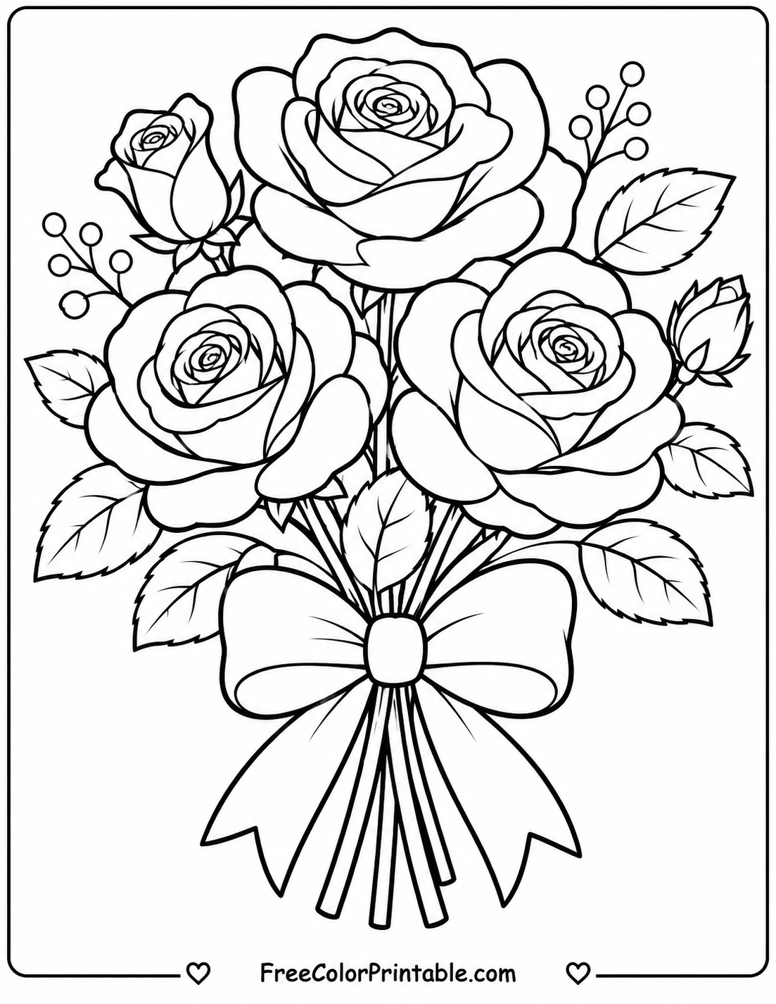 Roses bouquet coloring page Coloring Page — Free Printable — free printable coloring page